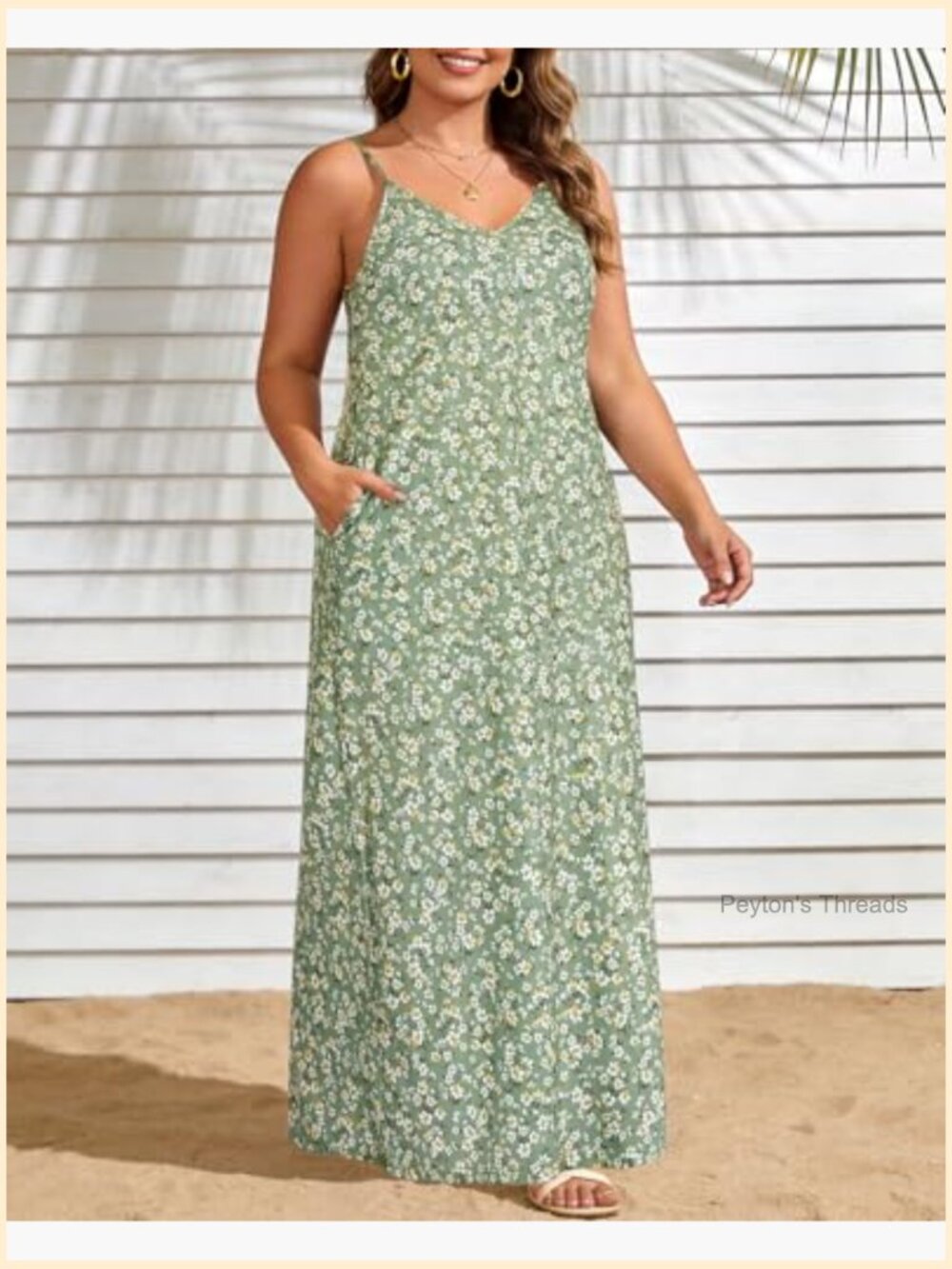 Plus Size Sleeveless Spaghetti Strap Maxi Dress with Pockets - Picture 6 of 6